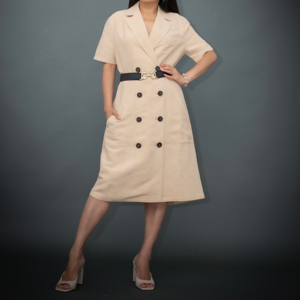 BRAND NEW with tag: Gentle Herd short sleeve blazer dress. Color: oatmeal, small - Picture 9 of 10